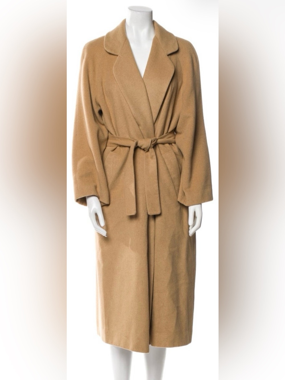 Neiman Marcus Camel Wool Belted Trench Coat, Sz XL